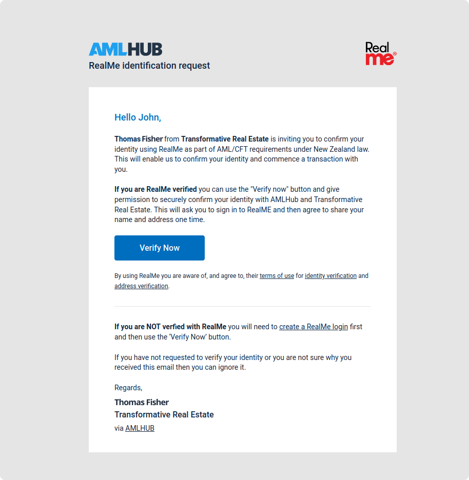 Example RealMe Request Email Example RealMe Request Email