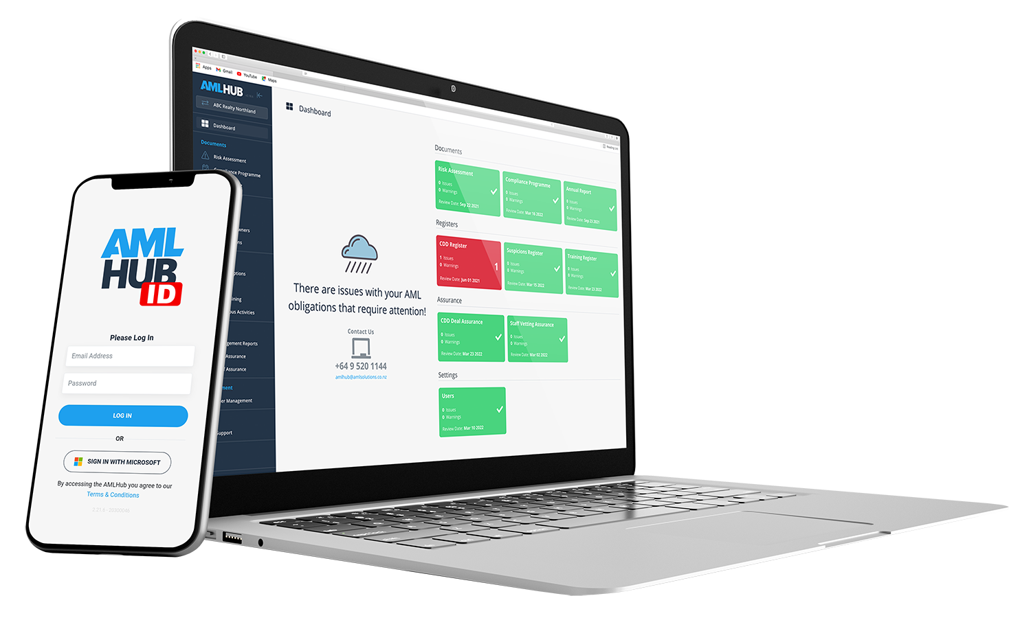 Laptop and smartphone with AMLHUB application