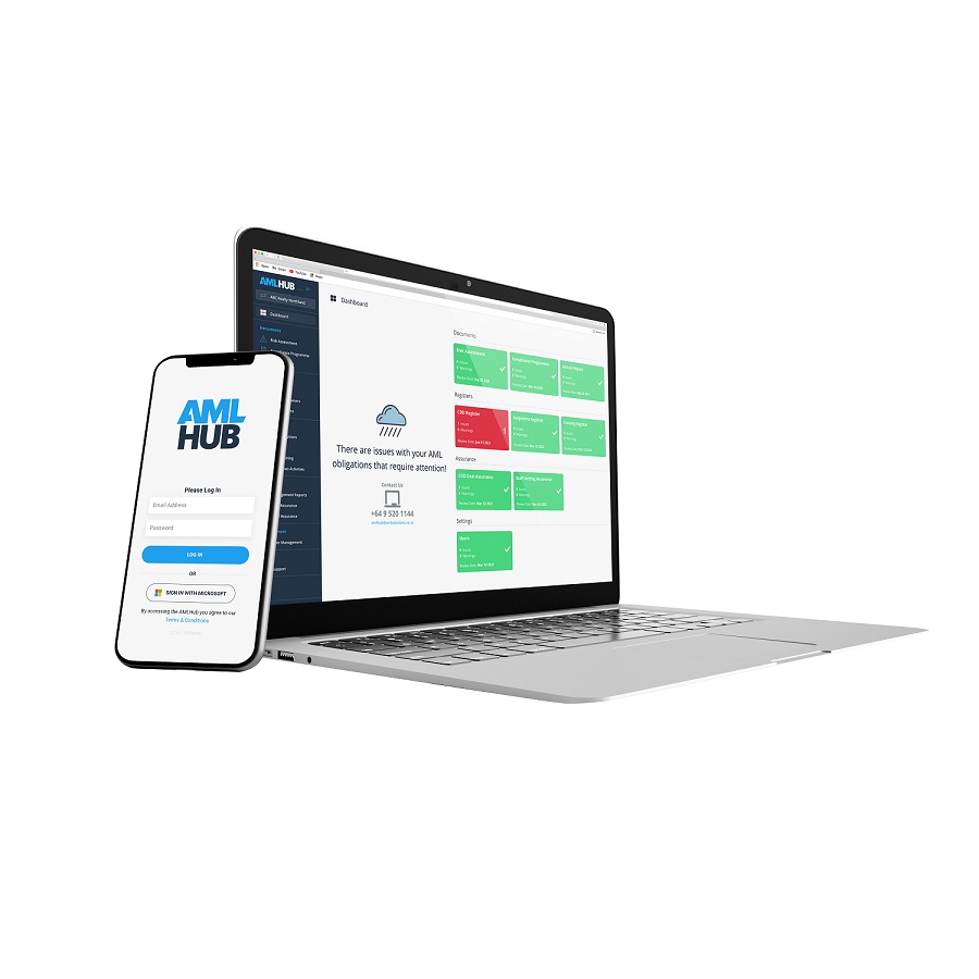 AMLHUB platform on laptop and smartphone